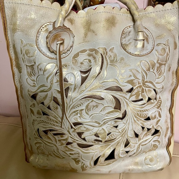 Patricia Nash extra large genuine leather shopper bag beige gold very good. - Picture 7 of 10